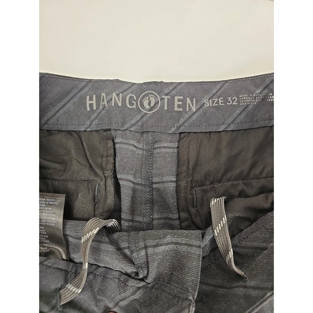 Hang Ten Mens Sz 32 Gray Black Plaid Board Shorts Swim Trunks Surf Hybrid